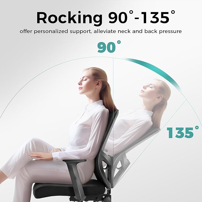 ALPHA HOME Office Chair Ergonomic, Mid Back Mesh Computer Chair with Lumbar Support Executive Stool with Adjustable Armrest & Seat Cushion, BIFMA & SGS Certified
