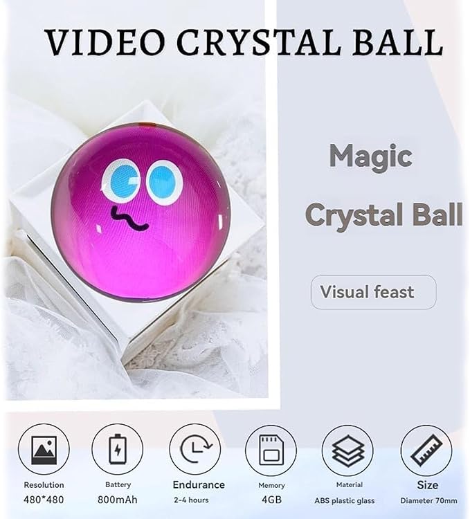 Memory Sphere Lamp, Memory Orb Ball, 2.7" Crystal Ball Video Player, Uploadable Videos & Photos, DIY Gift for Anniversary, Birthday (White,Basic Model)