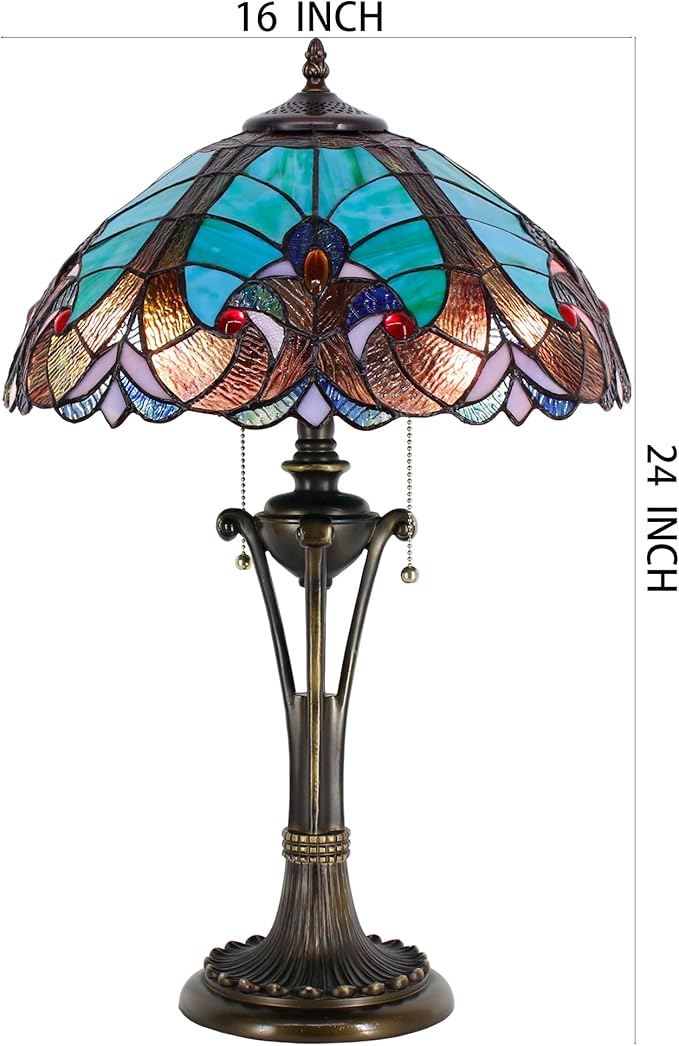 Tiffany Table Lamp Green Liaison Stained Glass Desk Lamp 16X16X24 Inches Reading Light
