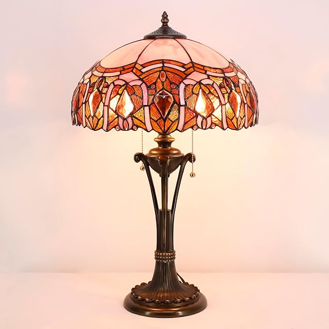 Tiffany Table Lamp Pink Jewelry Stained Glass Desk Lamp 16X16X24 Inches Reading Light