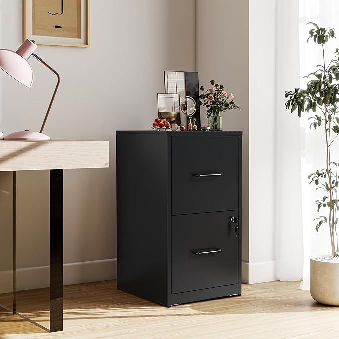 2-Drawer Locking Vertical File Cabinet, Metal Storage Cabinet for Office/Home – Secure Vertical Filing for Letter/Legal/A4/F4 Documents, Easy to Assemble Steel Cabinet