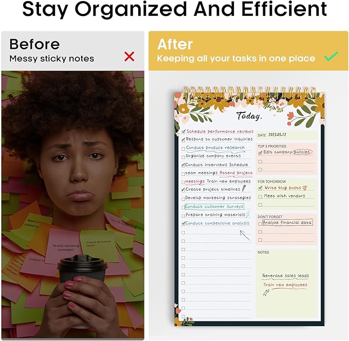 To Do List Pad - To Do List Notebook for Work with 52 Sheets, Undated Daily Planner Perfect for Daily Tasks and Goal Setting, To Do List Notepad Suitable for Office, Home and School - Rustic Floral