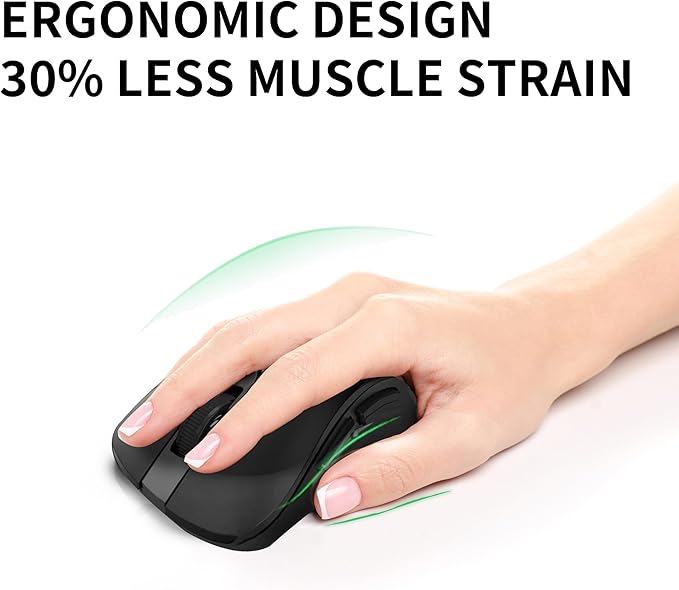 Wireless Mouse, 2.4G Ergonomic Optical Mouse, Computer Mouse for Laptop, PC, Computer, Chromebook, Notebook, 6 Buttons, 3200 DPI, 3 Adjustment Levels(Black)