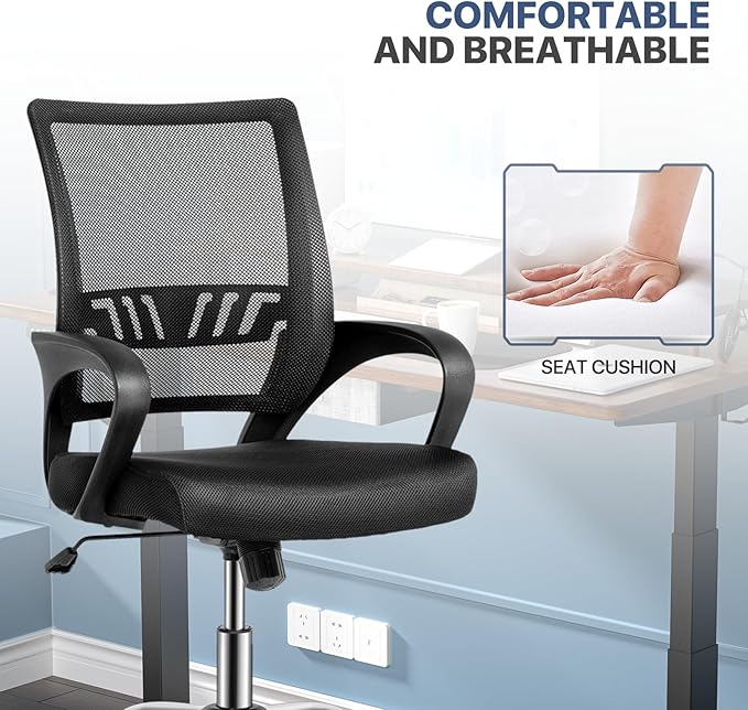 MoNiBloom Office Swivel Desk Mesh Chair, Mid Back Ergonomic Rolling Computer Task Chair with Lumbar Support, Adjustable Height/Tilt, Black