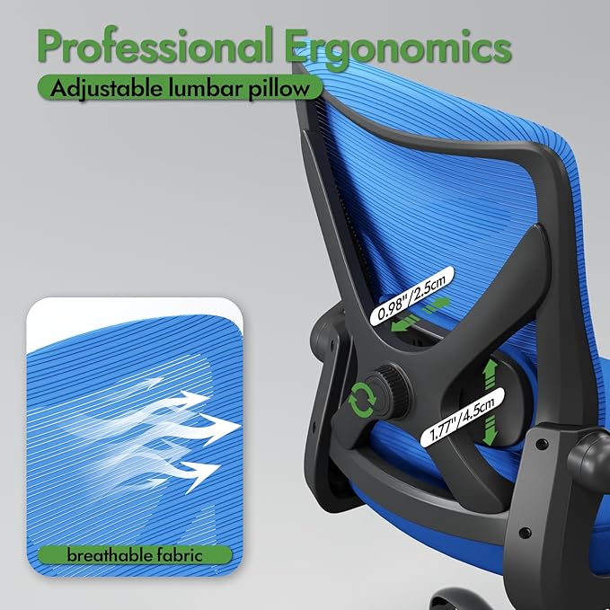 Ergonomic Office Chair - X-Shaped Computer Desk Chair Comfy, Gaming Chair, Office Chair with Lumbar Support, Mesh Office Chairs, Desk Chair for Long Hours(Black Blue)