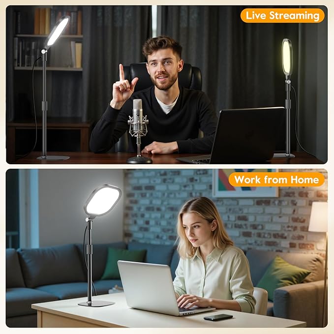 Video Conference Lighting for Zoom Meeting, Ring Light for Desk with Flexible Stand, 30 Light Modes Desk Lamps for Home Office, Desk Light & Memory Function for Zoom Lighting, Video Streaming, Drawing