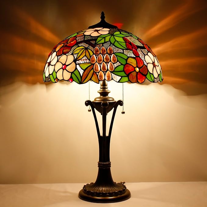 Tiffany Table Lamp Purple Red Stained Glass Desk Lamp 16X16X24 Inches Grape Style Reading Light