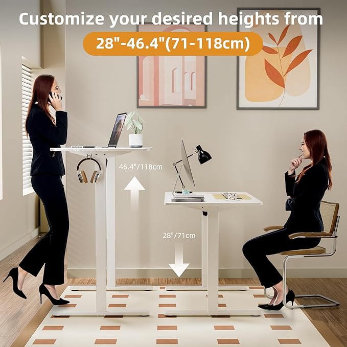 ERGOMAKER Electric Standing Desk, 43.3" x 23.6" Height Adjustable Sit Stand Desk with Splice Board for Home Office, Computer Desk Memory Preset (White Frame, White Desktop)