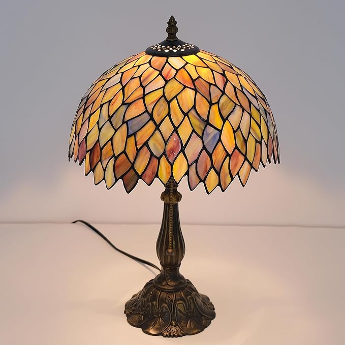 Tiffany Style Table Lamp Vintage Stained Glass Desk Lamp Mable Gradient Green Wisteria Bedside Reading Light Decor Bedroom Living Room Home Office D12 xH18