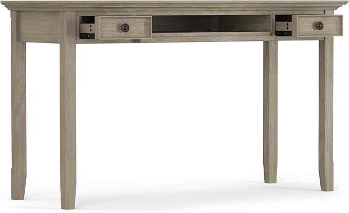 SIMPLIHOME Amherst Desk - 54-Inch Wide Solid Wood Writing Desk in Distressed Grey, Transitional Home Office Computer Table for Workspace or Study with 2 Drawers and Flip-Down Keyboard Tray