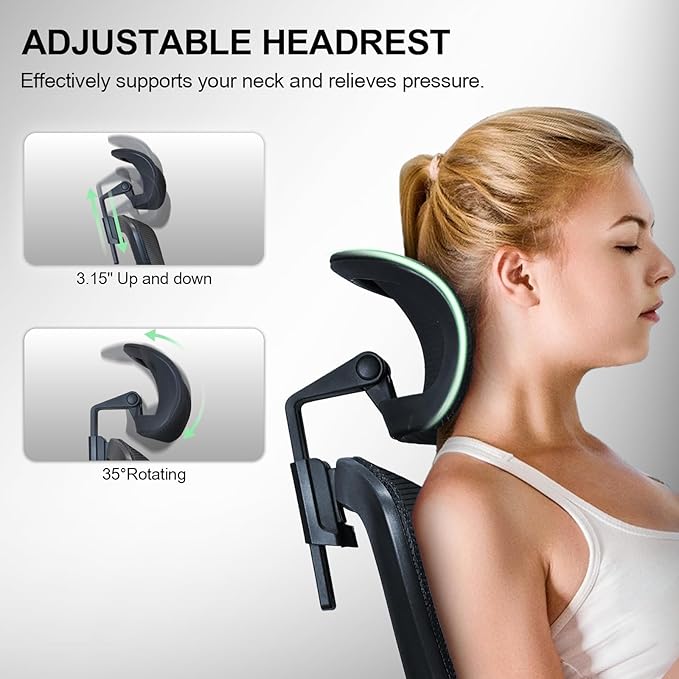 Ergonomic Office Chair,High Back Mesh Desk Chair with Adjustable Lumbar Support & Headrest Home Office Computer Swivel Executive Task Chair with Flip-Up Armrests (Dark Black)