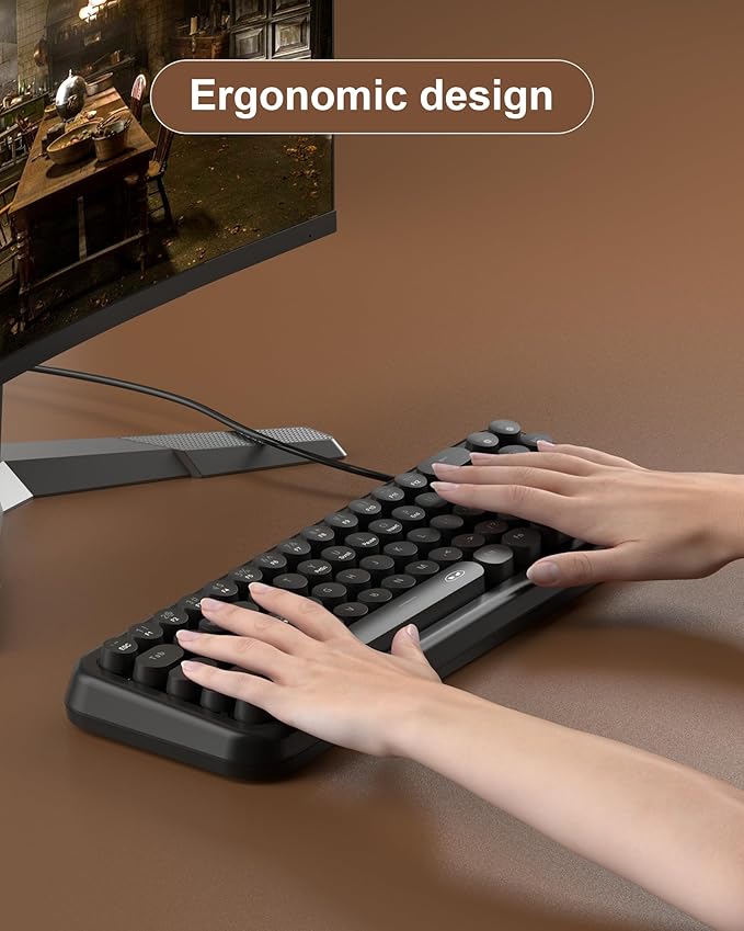 MageGee Typewriter Style 60% White Gaming Keyboard, Mechanical Feeling RGB Backlit 68 Keys Compact USB Wired Ergonomic Gaming Keyboard for PC, Mac, Laptop(Black)