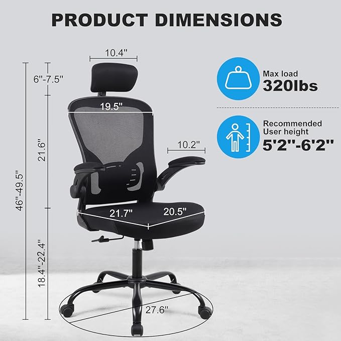 10 Pack Ergonomic Office Chair with 3D Adjustable Headrest, Mesh Home Office Desk Chairs with Lumbar Support & Flip-Up Armrests for Office, Home and Conference Room(10 Pack)