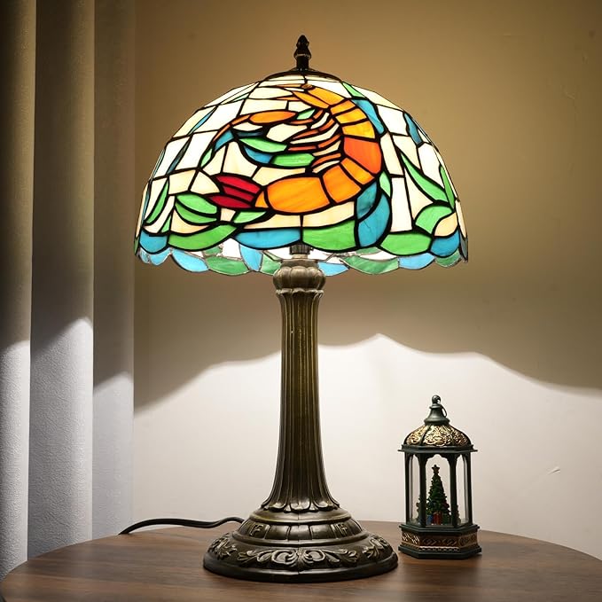 Tiffany lamp 12 inch Stained Glass lamp Orange Shrimp Warm Color Bedside lamp Suitable Bedroom Dormitory Dining Room Living Room Tiffany Style Retro Home Classical Art Decoration Handmade Craft Gift