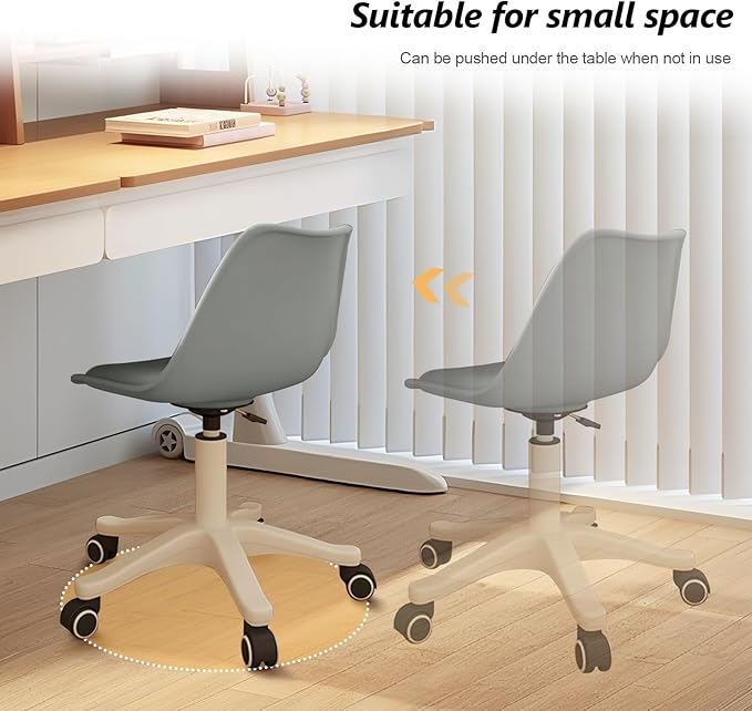 Small Desk Chair Cute Armless Task Vanity Chair with Soft Padded Cushion, Plastic Height Adjustable Home Office Chairs for Teens Girls