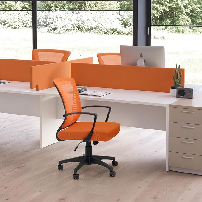 Furmax Office Chair Ergonomic Computer Desk Mesh Chair Mid Back Swivel Lumbar Support with Armrest (2, Orange)