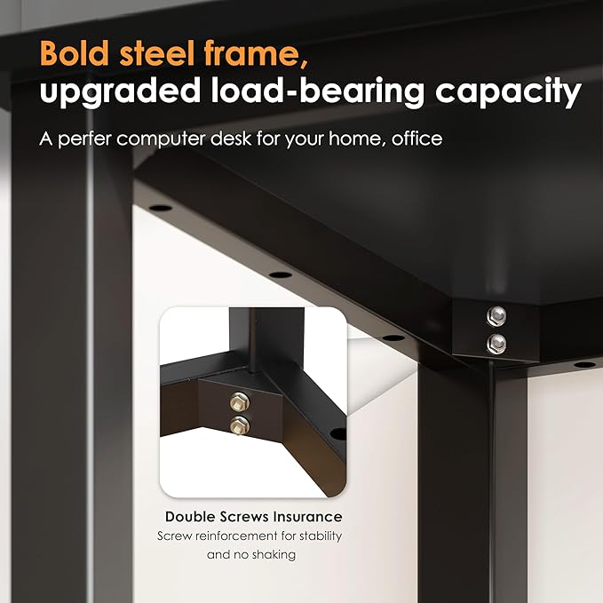 Need Computer Desk, 47 inch Home Office Desk, Modern Simple Style Home Office Gaming Desk, Basic Writing Table for Study Student, Black Metal Frame, Black