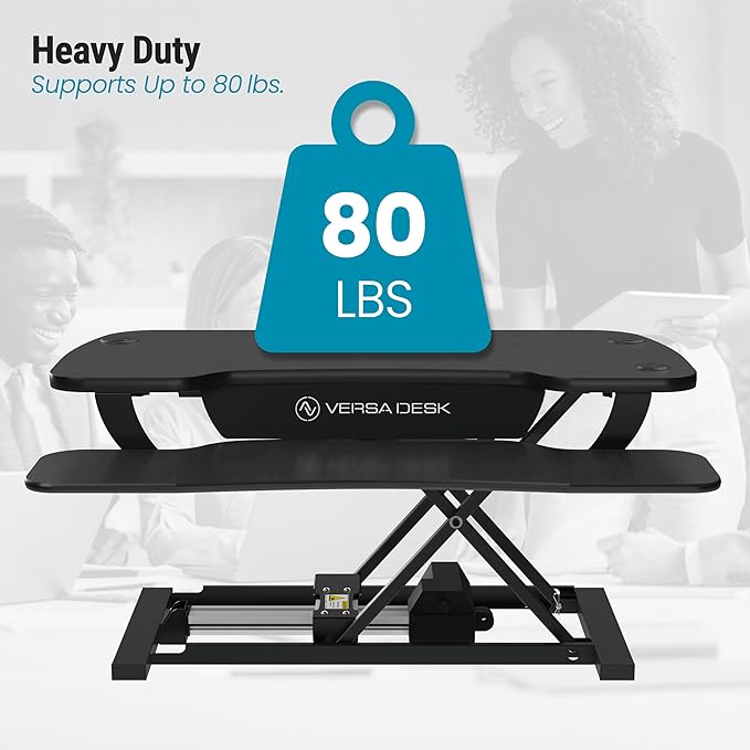 VERSADESK PowerPro™ 36 Inch Electric Standing Desk Converter, Height Adjustable Sit to Stand Up Desk Riser, Laptop and Dual Monitor Desktop Workstation with Wide Keyboard Tray and USB Port, Black