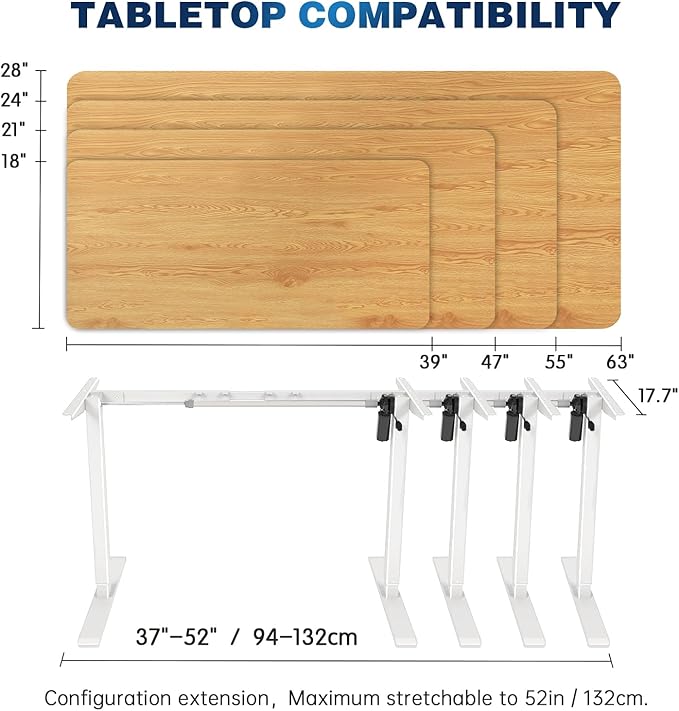 Standing Desk Frame Electric Adjustable Legs, Stand up Desk Frame Workstation Desk Base, Adjustable Standing Desk Legs, 3 Memory Height Settings, with Cable Management Tray, Headphone Hook