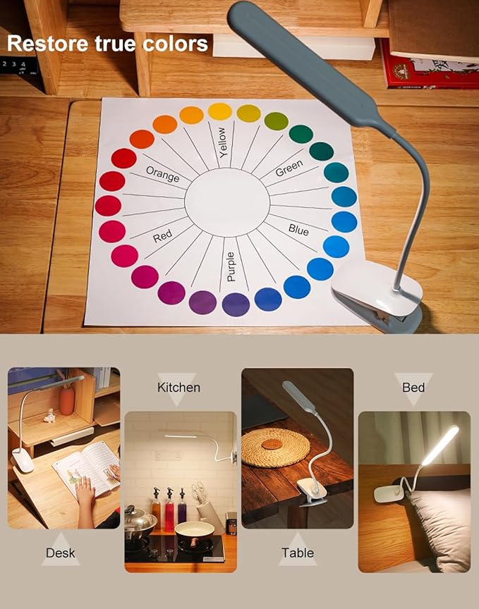 Desk Lamp, Table Lamp 1500mAh Dimmable Reading Lamp with Clamp and Type-C Charging Port, Desk Light for Home Office Reading Working Studying Gooseneck Adjustable Flexible - White