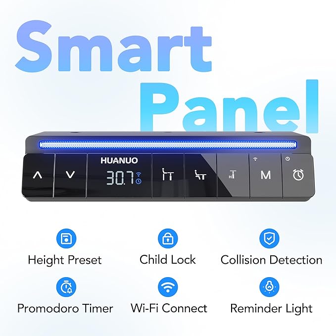 HUANUO AI-Powered Electric Standing Desk with Smart APP, Work with Alexa & Google, Adjustable Height, 6 Memory Settings, Sedentary Reminder, Ergonomic Sit-Stand Desk, 55-inch, Black