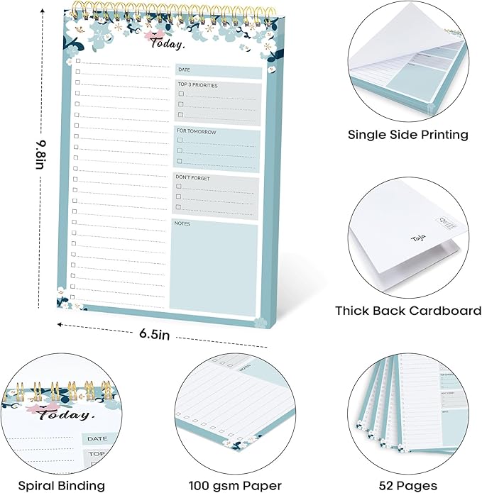 To Do List Pad - To Do List Notebook for Work with 52 Sheets, Undated Daily Planner Perfect for Daily Tasks and Goal Setting, To Do List Notepad Suitable for Office, Home and School - Blue Breeze