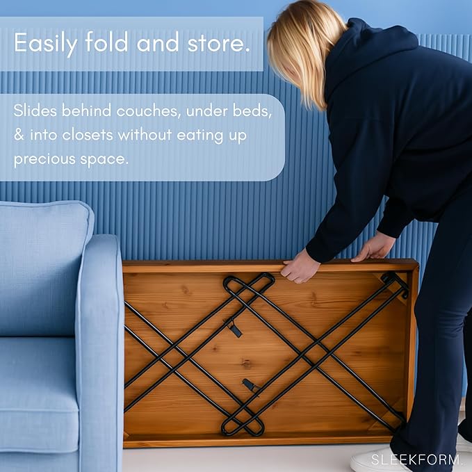 Sleekform Wood Folding Table - Portable Folding Desk - No Assembly Easy Fold Desks for Small Spaces - Space Saving Collapsible Computer Tables for Work, Writing, Crafts
