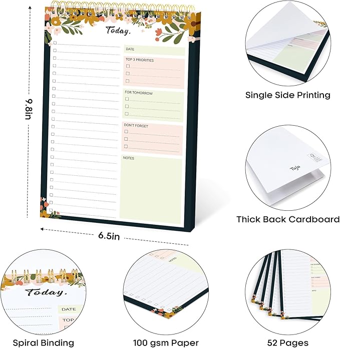 To Do List Pad - To Do List Notebook for Work with 52 Sheets, Undated Daily Planner Perfect for Daily Tasks and Goal Setting, To Do List Notepad Suitable for Office, Home and School - Rustic Floral