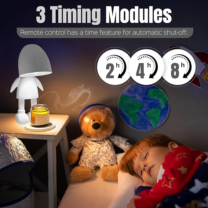 XoooX White Robot Candle Warmer Lamp with Timer - Adult, Kids and Boys Office Desk and Bedroom Decor Lamp; Gaming Room Decor Aesthetic; Fun Man Cave Cool Stuff; Robot Scented Candle Melter Diffuser