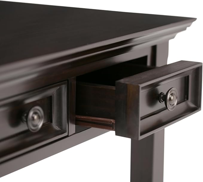 SIMPLIHOME Amherst Desk - 54-Inch Wide Solid Wood Writing Desk in Hickory Brown, Transitional Home Office Computer Table for Workspace or Study with 2 Drawers and Flip-Down Keyboard Tray