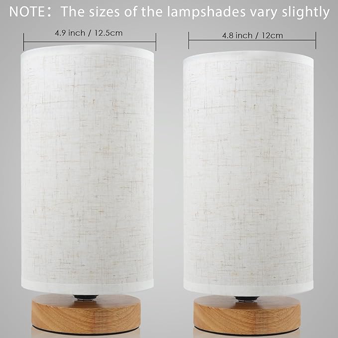 Table Lamps for Bedrooms Set of 2, Minimalist Bedside Lamps Set with Round Fabric Linen Shade,Reading Small Desk Lamp Set of 2 for Kids Room, Night Nightstand Lamp Set for Living Room, Office