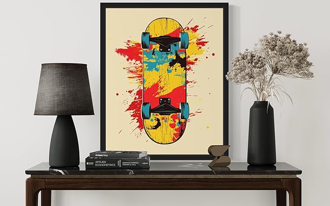 Skateboard Pop Art Poster Print, Vintage Retro Wall Art Decor Paintings Classic Artwork for Bedroom Living Room Decorations. 43 (Skateboard, 11 x 14 inches, Black Frame)
