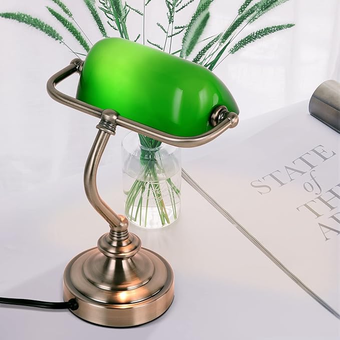 Mini Glass Bankers Lamp, Desk Lamp, Classic Retro Bronze Finish G9 Base, Plug in Vintage Table lamp, Reading Modern for Home Office,Piano Banker Mini Desk Table Lamp,Library(Without Bulb)