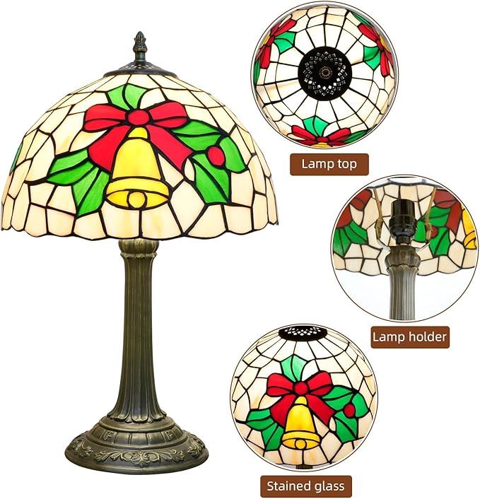 Tiffany Lamp Stained Glass Lamp 12 Inch Yellow Christma Bell Design Warm Color Reading Lamp Suitable for Coffee Shops Dormitories Home Office Deco Tiffany Style Retro Holiday Home Decoration Gift