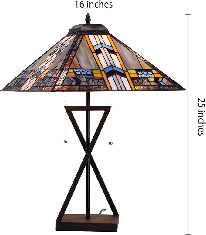 Tiffany Table Lamp Stained Glass Blue Cloudy Mission Style Desk Reading Light 16X16X25 Inch