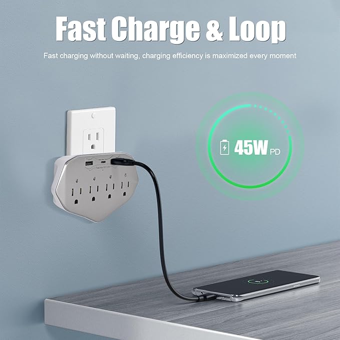 Wall Outlet Hidden Camera 45W Faster Charger Spy Camera Nanny Cam for Home, Office and Business Security with Wi-Fi HD 1080P Connectivity
