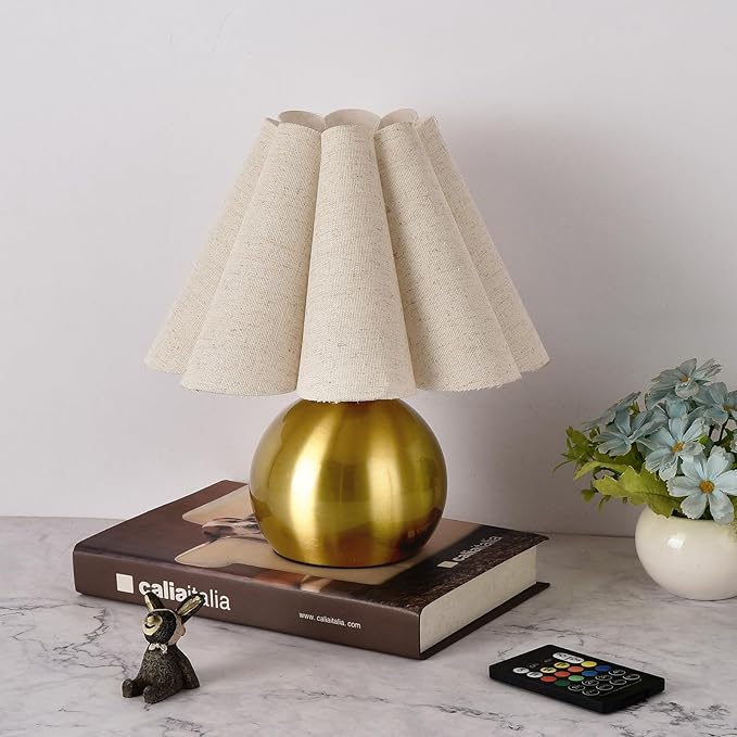 Rechargeable Crodless Small Table Lamp, Battery Operated Remote Control Gold Mini Table Lamps for Bedroom Nightstand, Cute Small Table Lamp for Small Spaces for Kitchen Counter, Bookshelf