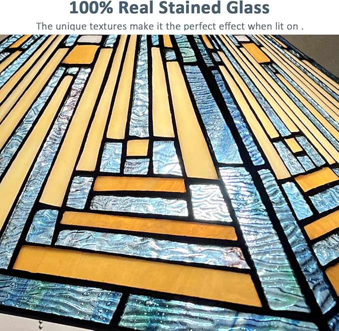 Tiffany Table Lamps 16" Wide Handmade Stained Glass Desk Lamp for Reading 2 Lights Blue Mission Style Antique Table Light for Living Room Bedroom Home Office