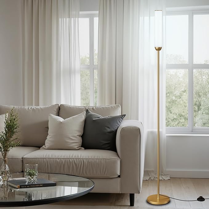 LED Floor Lamp with Remote Control, 65" Standing lamp with Stepless Adjustable 3000K-6500K Colors & 5%-100% Brightness, Foot Switch(Gold)
