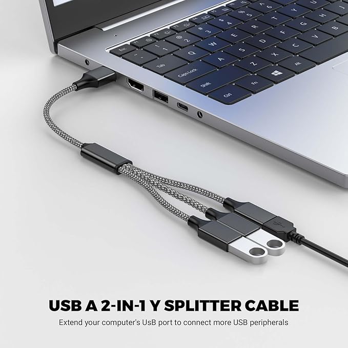 USB Y Splitter 1 in 3 Out (1Ft/30cm), USB Male to 3 Female Cable for PC/Laptop/MacBook/Keyboard/PS4/PS5/Flash Drive/LED Etc.(Black)