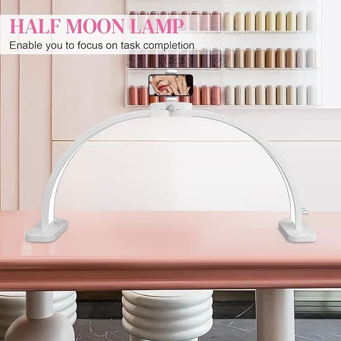 Half Moon Light for Nail Desk 31inch Half Moon Lamp Portable Ring Light for Eyelash Extensions,Suitable for Nail Beauty Crafts Sculpture Brightness Adjustable
