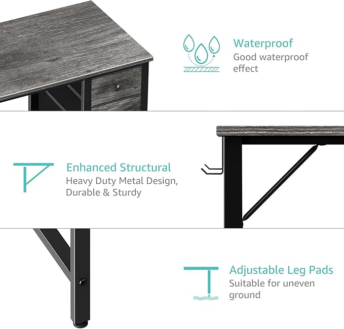 Lufeiya 47 inch Computer Desk with 4 Fabric Drawers, Writing Work Study Desk for Home Office Bedroom, Modern Simple Student PC Desks, Gray