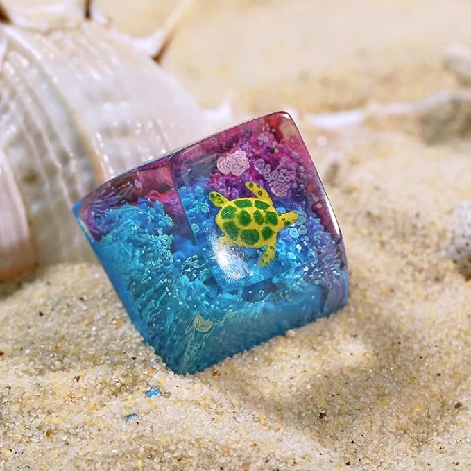 Sea Turtle Artisan Keycap Deep Blue Purple Ocean R1 SA Profile Custom Sea Creatures Keycaps 1U ESC Handmade Gaming Resin Key Cap Cherry MX Switch Compatible Mechanical Keyboard Turtle Lover Gift
