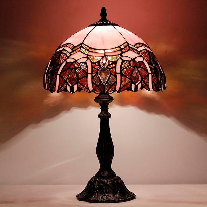 Tiffany Lamp Touch Control Table Lamp Pink Stained Glass Desk Lamp 12X12X19 Inches Jewelry Style Reading Light