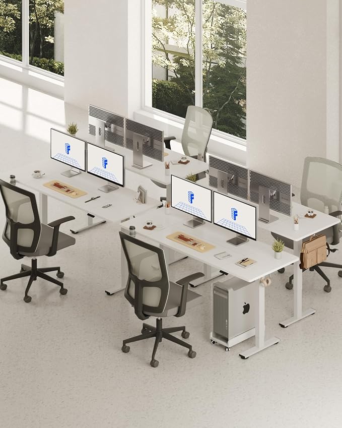 FLEXISPOT 79 x 32 Inch Large Standing Desk, Stand Up Desk with Splice Board, Rising Desks for Home Office, Office Desk with Cup Holder and Headphone Hook (White Frame + White Top, 2 Packages)