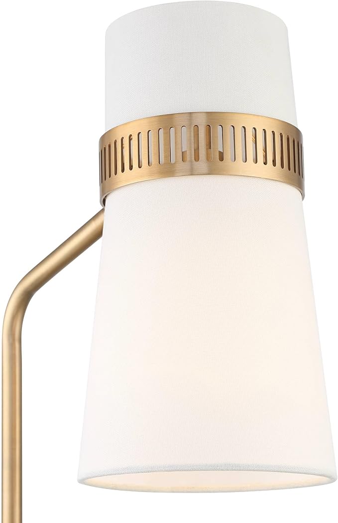 Possini Euro Design Cartwright Mid Century Modern Desk Table Lamp with USB Port 32" Tall Antique Brass Metal Linen Shade Decor for Living Room Bedroom House Bedside Nightstand Home Office Reading
