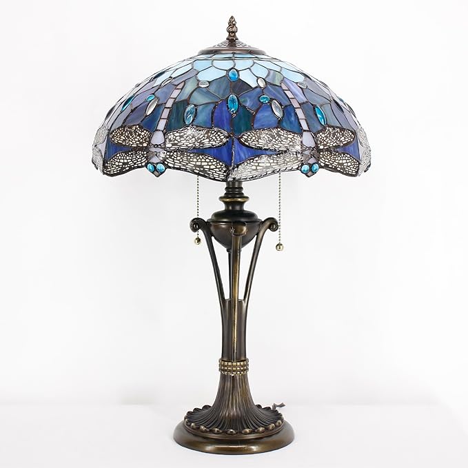 Tiffany Table Lamp Blue Stained Glass Desk Lamp 16X16X24 Inches Dragonfly Style Reading Light