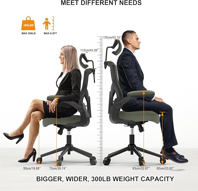 Home Office Chair, Ergonomic Comfy Desk Chair, High Back Computer Chair- Adjustable Headrest with Flip-Up Arms, Lumbar Support, Swivel Executive Task Chair (Hunter Green, Modern)