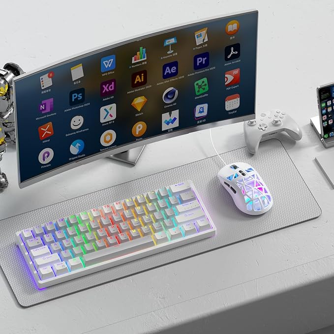 SOLAKAKA SM901 Gaming Mouse,13800DPI RGB Mouse with Programmable Buttons,53g Lightweight Wired Mouses for Gamer,White