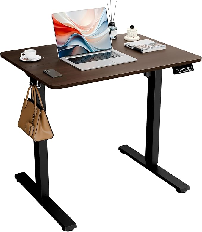 ERGOMAKER Electric Standing Desk, 31.5" x 23.6" Height Adjustable Sit Stand Desk with Splice Board for Home Office, Computer Desk Memory Preset (Black Frame, Walnut Desktop)